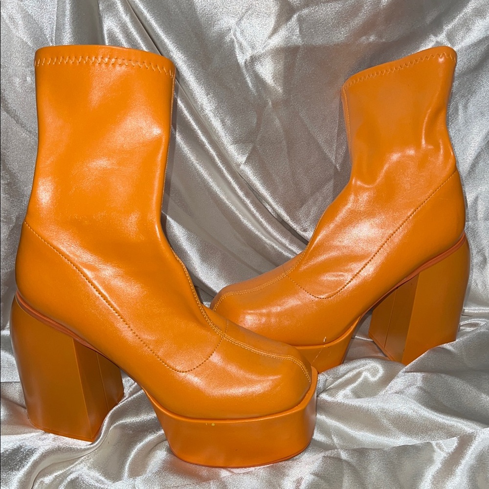 Orange Platform Ankle Boots